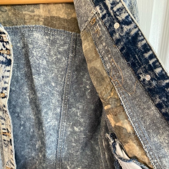 YaYa Club Stonewash Denim Jacket w/ Camouflage Print women's S jean retro boho - Picture 13 of 16